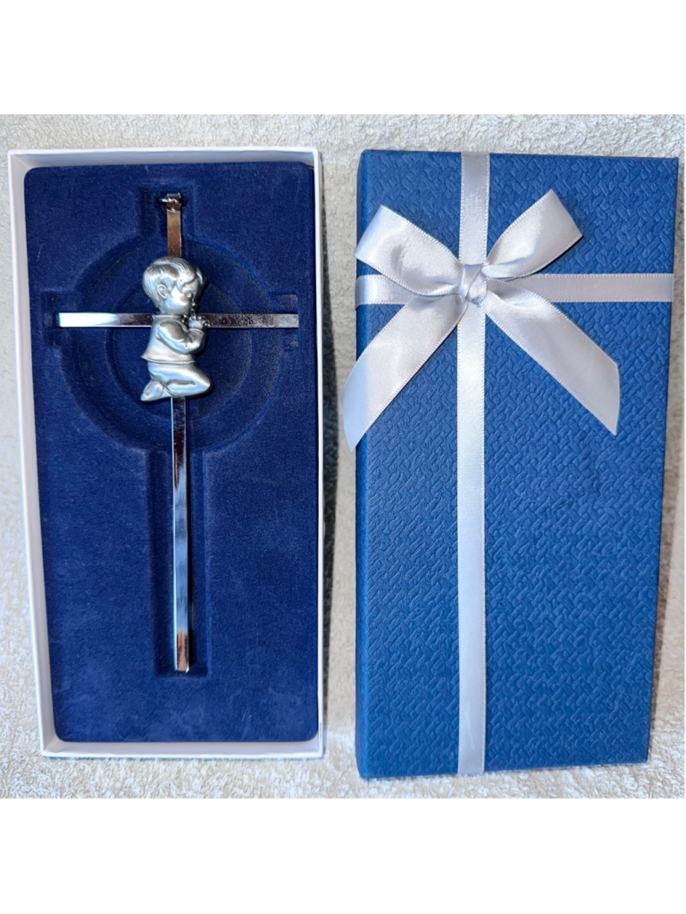 NIB Tryuunion 7” Silver Metal Wall Cross Baptism Blessing Gift for Boys